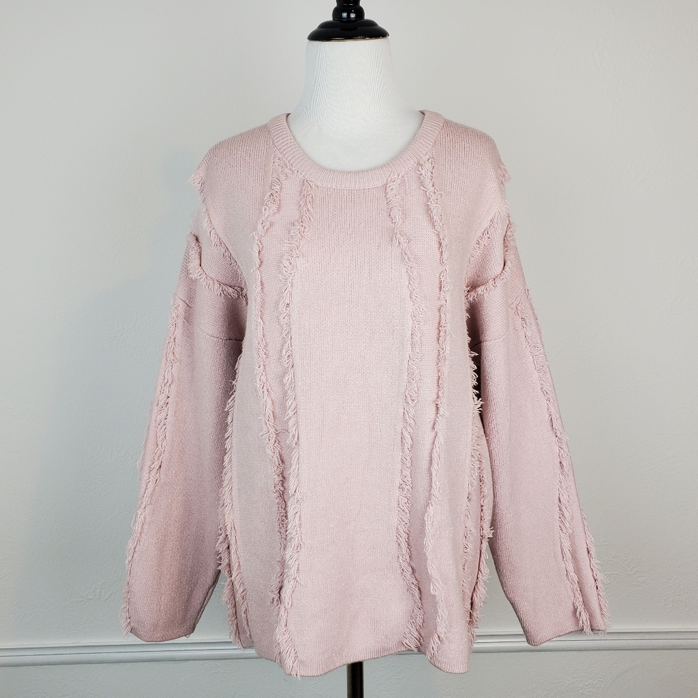 On Twelfth Sweater Fringe Soft Cozy Blush Pink Boho Quirky Fall Winter Pastel